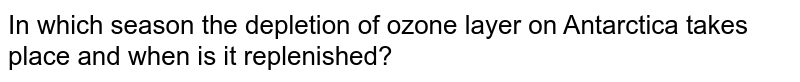 In which season the depletion of ozone layer on Antarctica takes place and when is it replenished?