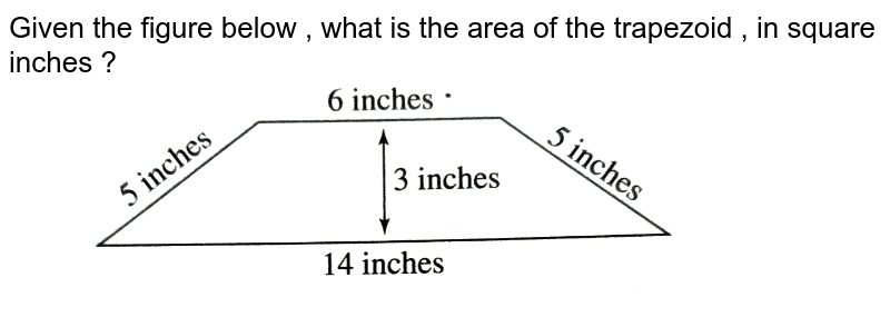 Given the figure below , what is the area of the trapezoid , in square inches ?