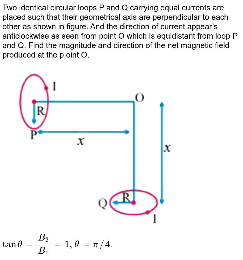 Two identical circular loops P and Q each of radius r and carryi