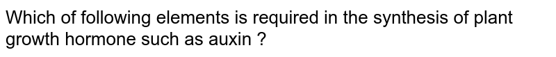 Which of following elements is required in the synthesis of plant growth hormone such as auxin ?