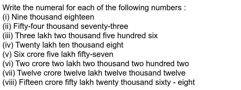 Write The Correct Answer Two Crore Three Lac Sixty Thousand Five 