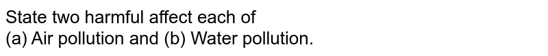 State two harmful affect each of (a) Air pollution and (b) Water pollution.