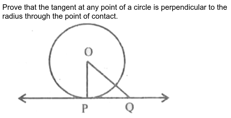 Prove that the tangent at any point of a circle is perpendicular to the radius through the point of contact.  <br> <img src="https://d10lpgp6xz60nq.cloudfront.net/physics_images/CPC_CBA_ES_MAT_X_MQP_10_E01_028_Q01.png" width="80%"> 