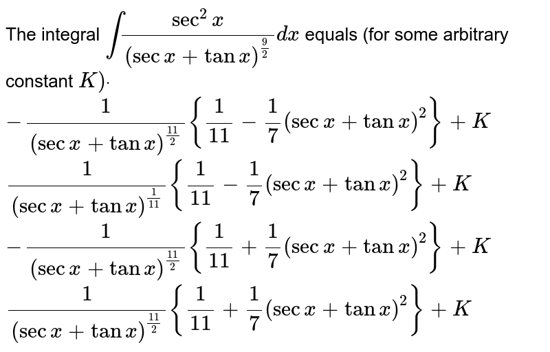 The Integral Int Sec 2x Secx Tanx 9 2 Dx Equals For Some Ar