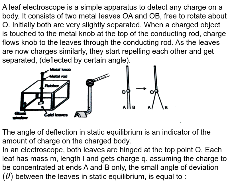 A leaf electroscope is a simple apparatus to detect any charge on a