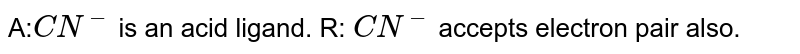A: CN^(-) is an acid ligand. R: CN^(-) accepts electron pair also.