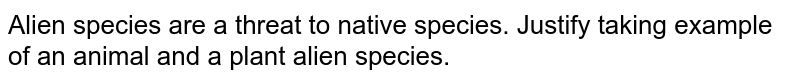Alien species are a threat to native species. Justify taking example of an animal and a plant alien species.