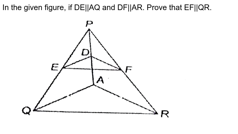 In the given figure, if DE||AQ and DF||AR. Prove that EF||QR.