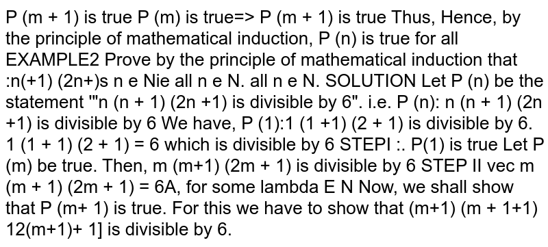 Prove by the principle of mathematical induction that `n(n+1)(2n+1)` is divisible by 6 for all n`in`N