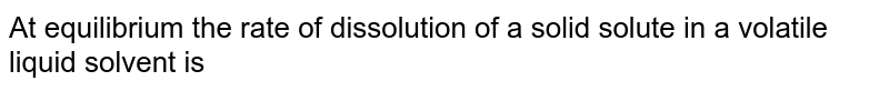 At equilibrium the rate of dissolution of a solid solute in a volatile liquid solvent is