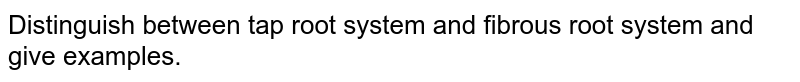 Distinguish between tap root system and fibrous root system and give examples.