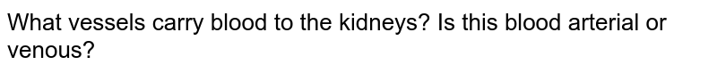 What vessels carry blood to the kidneys? Is this blood arterial or venous?
