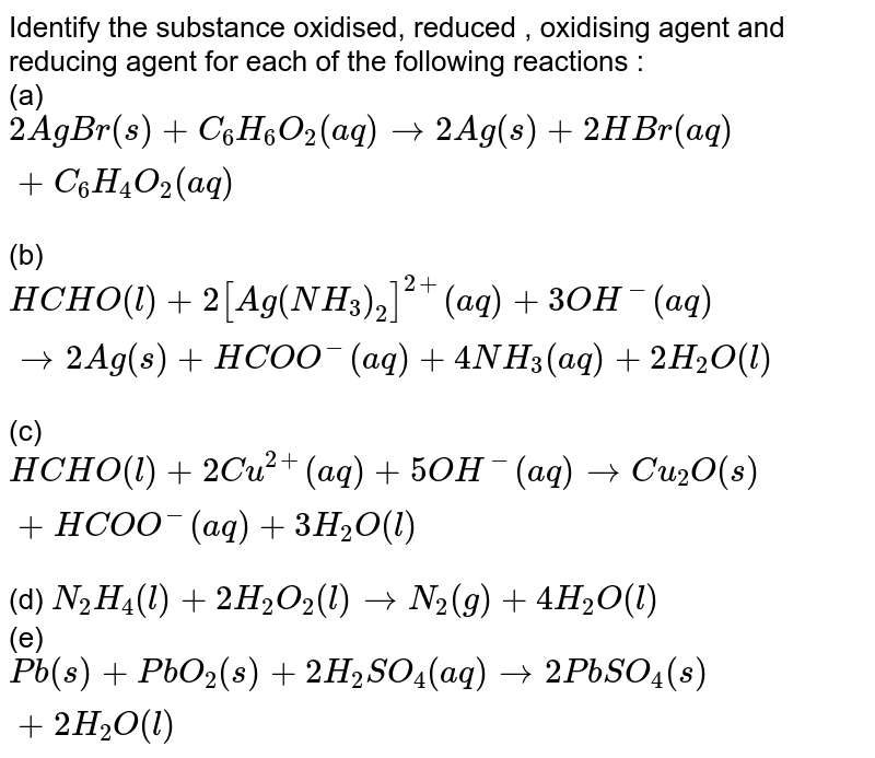 Identify the oxidizing and reducing agents in the following equati