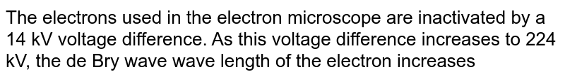 The electrons used in the electron microscope are inactivated by a 14 kV voltage difference. As this voltage difference increases to 224 kV, the de Bry wave wave of the electron increases