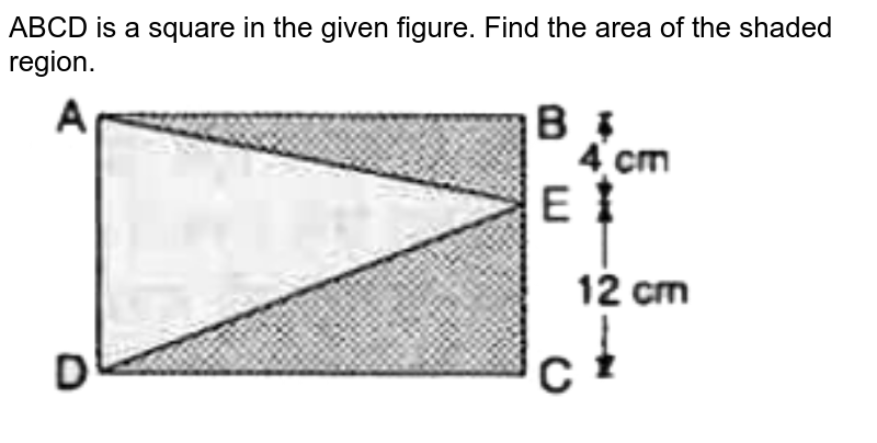 ABCD is a square in the given figure. Find the area of the shaded region.