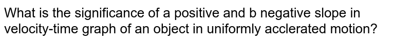 What is the significance of a positive and b negative slope in velocity-time graph of an object in uniformly acclerated motion?
