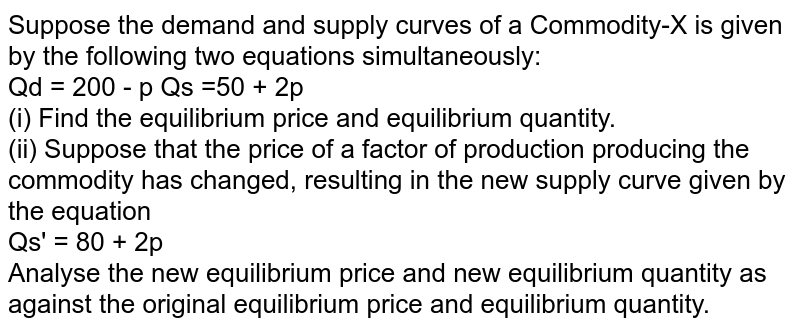 Suppose the demand and supply curves of salt are given by:qD = 100