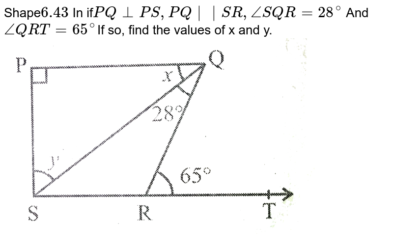 In the figure if PT ⊥ PS PQ || SR ∠SQR = 28° and ∠QRT = 65° th