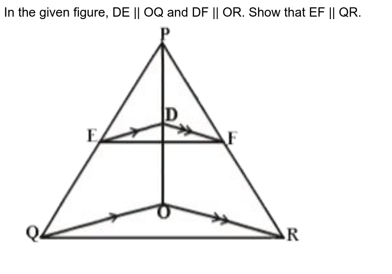 In the given figure, DE || OQ and DF || OR. Show that EF || QR.