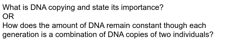 What is DNA copying and state its importance? OR How does the amount of DNA remain constant though each generation is a combination of DNA copies of two individuals?