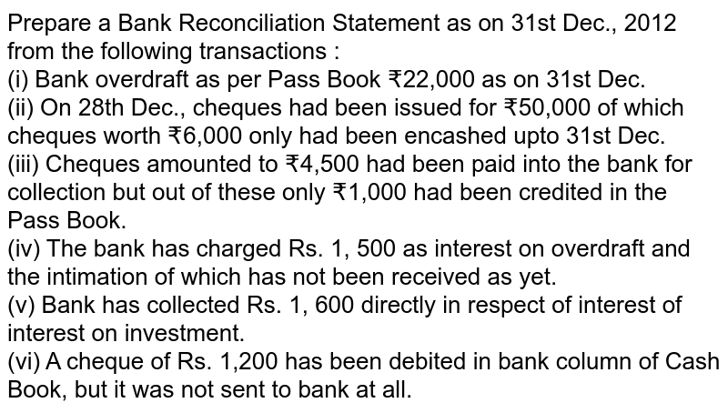 Prepare Bank Reconciliation Statement From The Following Particula