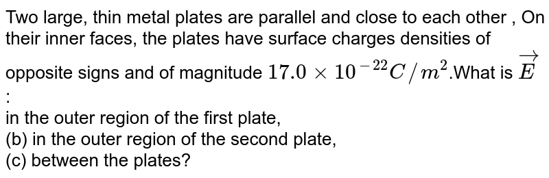 Two Large Thin Metal Plates Are Parallel And Close To Each Other.