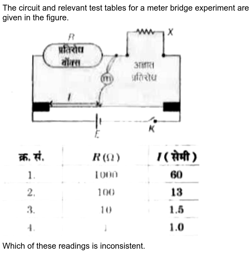 In a meter bridge experiment the circuit diagram and the correspo
