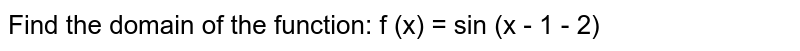 Find the domain of the function:

`f(x)=sin^(-1)(|x-1|-2)`