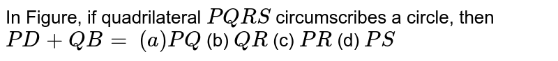 In Figure, if quadrilateral P Q R S circumscribes a circle, then P D+Q B= (a) P Q (b) Q R (c) P R (d) P S