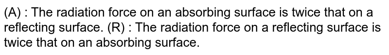 (A) : The radiation force on an absorbing surface is twice that on a reflecting surface. (R) : The radiation force on a reflecting surface is twice that on an absorbing surface.