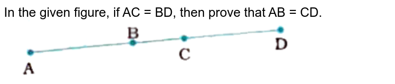 In the following figure if AC = BD then prove that AB = CD.