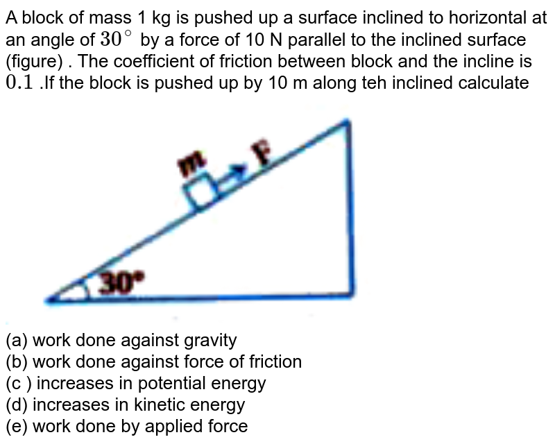A Block Of Mass 1 Kg Is Pushed Up A Surface Inclined To Horizontal A Block Of Mass 1 Kg Is Pushed Up A Surface Inclined To Horizontal