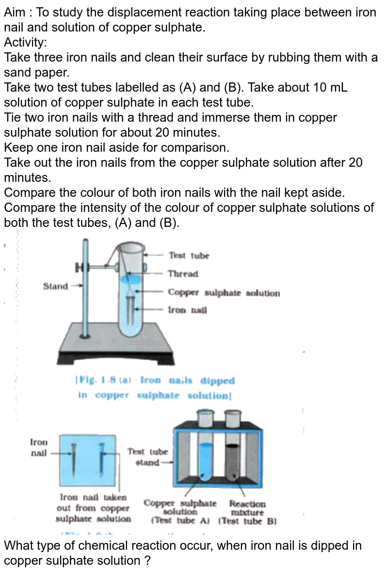 A new iron nail is placed in a beaker containing aqueous copper su