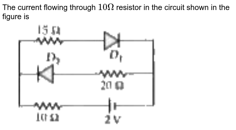 The current flowing through `10 Omega` resistor in the circuit shown in the figure is <br> <img src="https://doubtnut-static.s.llnwi.net/static/physics_images/MTG_NEET_GID_PHY_XII_C09_E01_023_Q01.png" width="80%"> 