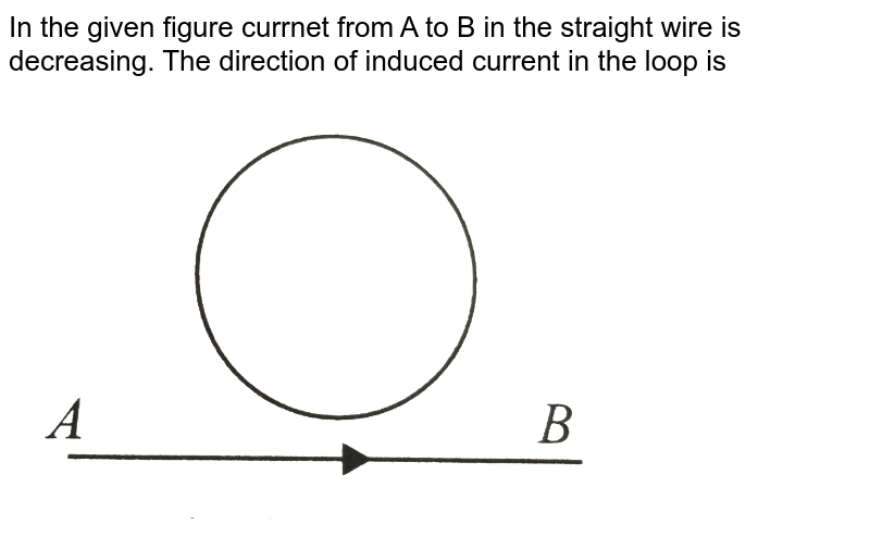 A circular loop is placed near a current carrying conductor as shown in figure. Find the direction of induced current, if the current, in the wire is decreasing. <br> <img src="https://d10lpgp6xz60nq.cloudfront.net/physics_images/ARH_NEET_PHY_OBJ_V02_C06_S01_016_Q01.png" width="80%">