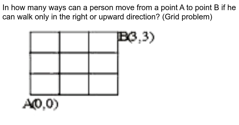 In how many ways can a person move from a point A to point B if he can walk only in the right or upward direction? (Grid problem)