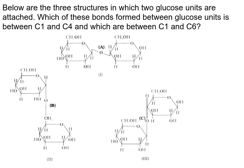 Three structures are given below in which two glucose units are li