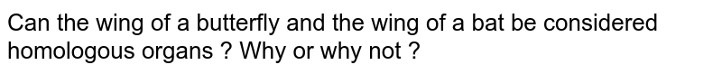 Can the wing of a butterfly and the wing of a bat be considered homologous organs ? Why or why not ?