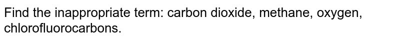 Find the inappropriate term: carbon dioxide, methane, oxygen, chlorofluorocarbons.