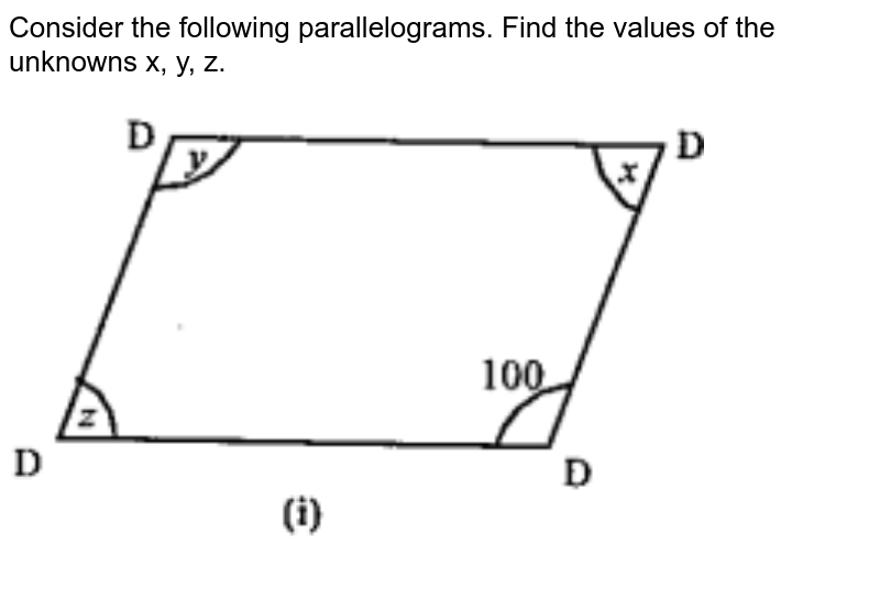 Consider the following parallelograms. Find the values of the unkn