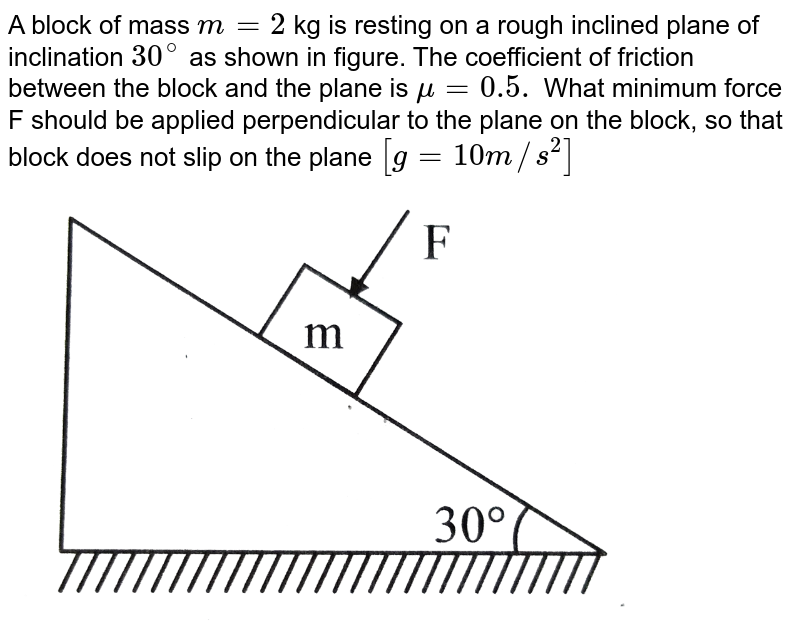 A block of mass 5 kilograms lies on an inclined plane as shown. T