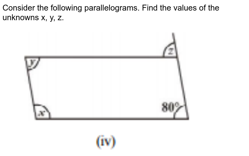 Consider the following parallelograms. Find the values of the unkn