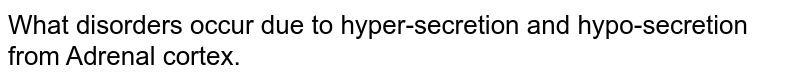 What disorders occur due to hyper-secretion and hypo-secretion from Adrenal cortex.