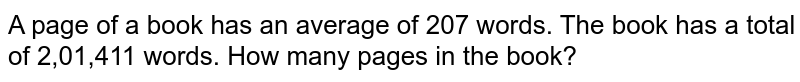 A page of a book has an average of 207 words. The book has a total of 2,01,411 words. How many pages in the book?
