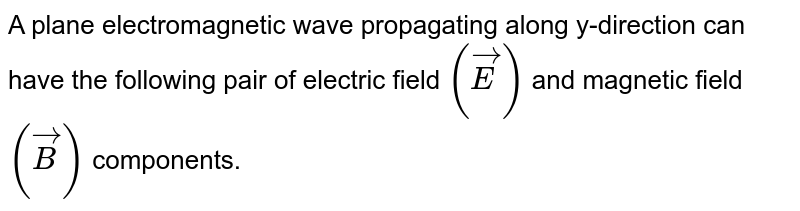 A plane electromagnetic wave propagating along y-direction can have the following pair of electric field `(vecE)` and magnetic field `(vecB)` components.