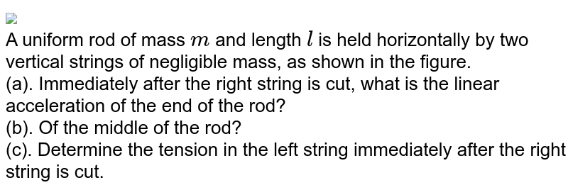 A Uniform Rod Length L Mass M Is Hung From Two Strings Of Equal L