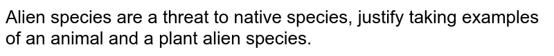 Alien species are a threat to native species, justify taking examples of an animal and a plant alien species.