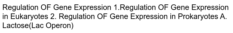 Regulation OF Gene Expression 1.Regulation OF Gene Expression in Eukaryotes 2. Regulation OF Gene Expression in Prokaryotes A. Lactose(Lac Operon)