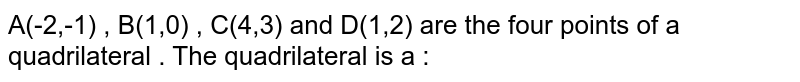 A(-2, -1), B(1, 0), C(4, 3) and D(1, 2) are the four points of a quadrilateral. The quadrilateral is a :