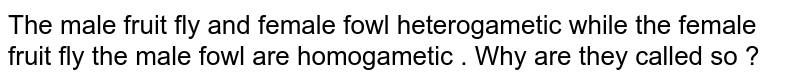 The male fruit fly and female fowl are heterogametic while the female fruit fly the male fowl are homogametic. Why are they called so ?